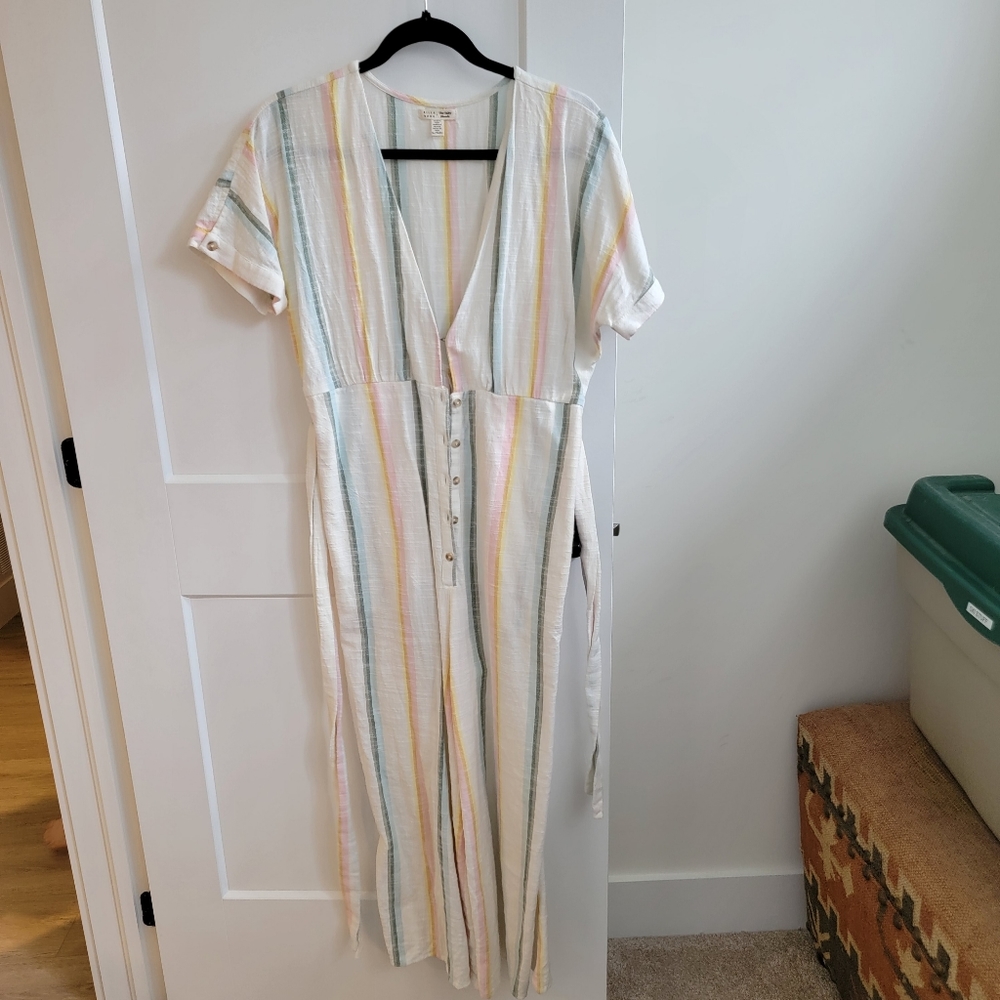 Billabong Striped Jumpsuit with Button Detail